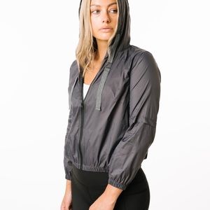 Zyia Active Gray Hoodie Drawstring Light Windbreaker